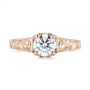 18k Rose Gold 18k Rose Gold Custom Hand Engraved Tri Leaf Solitaire Diamond Engagement Ring - Top View -  104829 - Thumbnail