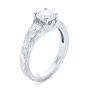 18k White Gold 18k White Gold Custom Hand Engraved Tri Leaf Solitaire Diamond Engagement Ring - Three-Quarter View -  104829 - Thumbnail
