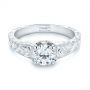 18k White Gold 18k White Gold Custom Hand Engraved Tri Leaf Solitaire Diamond Engagement Ring - Flat View -  104829 - Thumbnail