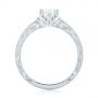 18k White Gold 18k White Gold Custom Hand Engraved Tri Leaf Solitaire Diamond Engagement Ring - Front View -  104829 - Thumbnail
