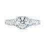 18k White Gold 18k White Gold Custom Hand Engraved Tri Leaf Solitaire Diamond Engagement Ring - Top View -  104829 - Thumbnail