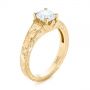 14k Yellow Gold 14k Yellow Gold Custom Hand Engraved Tri Leaf Solitaire Diamond Engagement Ring - Three-Quarter View -  104829 - Thumbnail