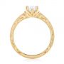 18k Yellow Gold 18k Yellow Gold Custom Hand Engraved Tri Leaf Solitaire Diamond Engagement Ring - Front View -  104829 - Thumbnail