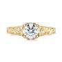 14k Yellow Gold 14k Yellow Gold Custom Hand Engraved Tri Leaf Solitaire Diamond Engagement Ring - Top View -  104829 - Thumbnail