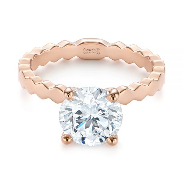 14k Rose Gold Custom Hexagon Solitaire Diamond Engagement Ring - Flat View - 104858