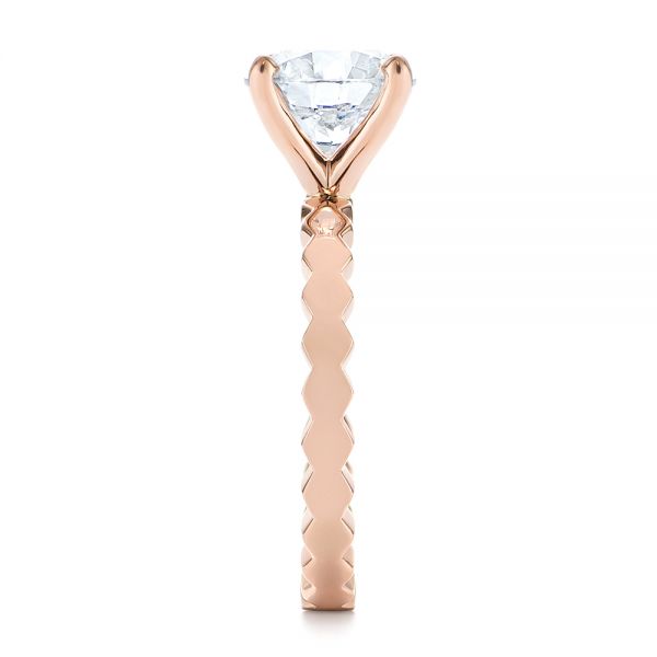14k Rose Gold Custom Hexagon Solitaire Diamond Engagement Ring - Side View - 104858