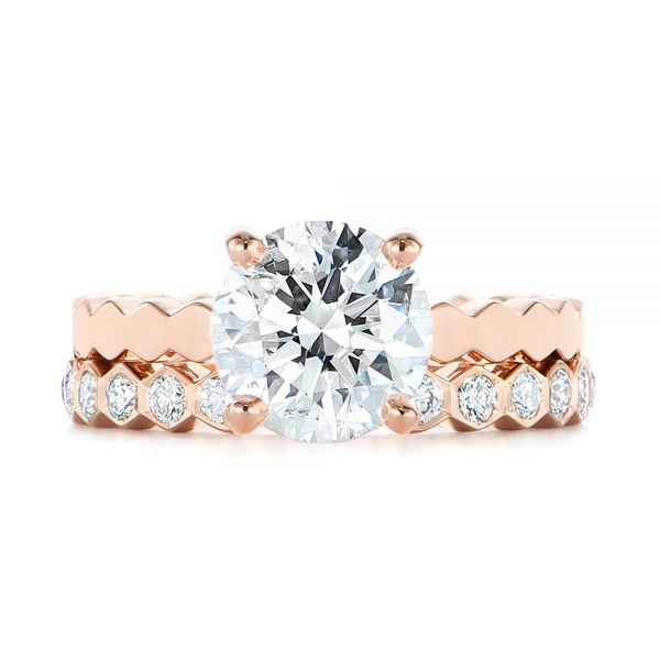 14k Rose Gold Custom Hexagon Solitaire Diamond Engagement Ring - Top View - 104858