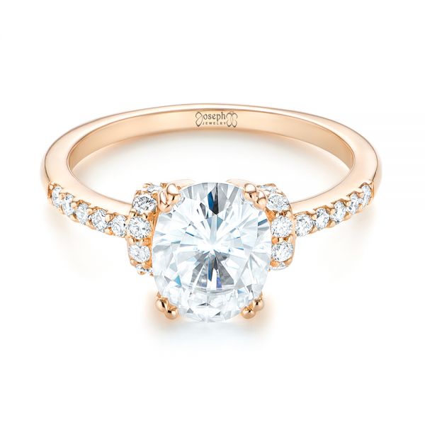 18k Rose Gold Custom Moissanite And Diamond Engagement Ring - Flat View -  103210