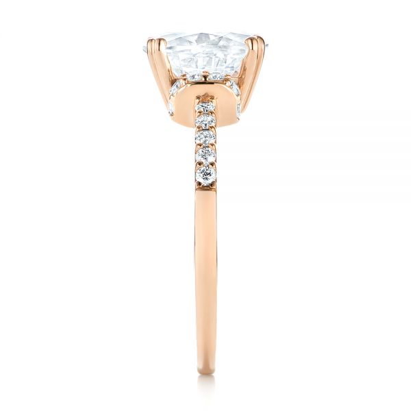 18k Rose Gold Custom Moissanite And Diamond Engagement Ring - Side View -  103210
