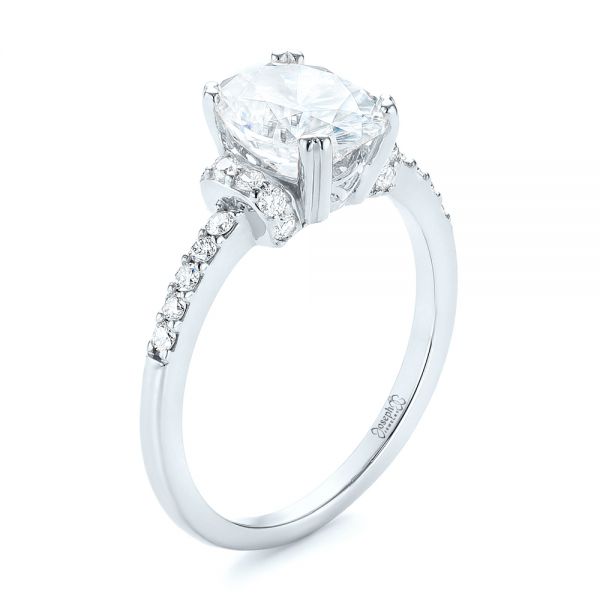 18k White Gold 18k White Gold Custom Moissanite And Diamond Engagement Ring - Three-Quarter View -  103210