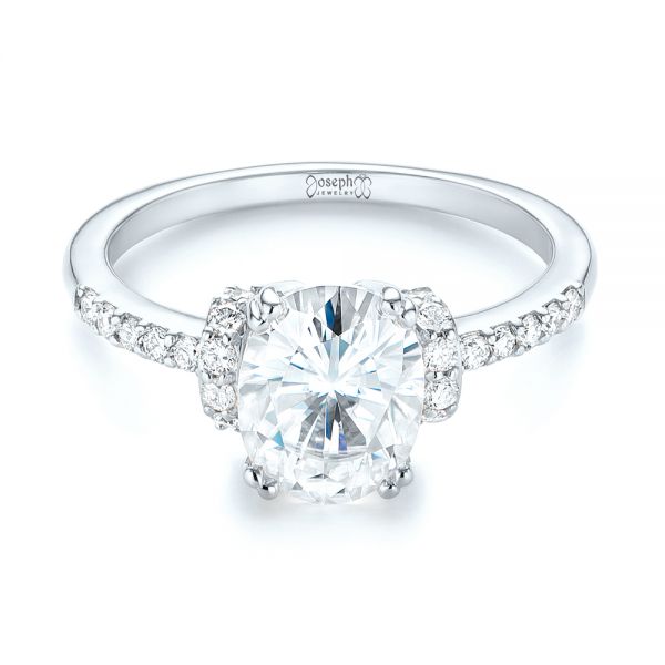 14k White Gold 14k White Gold Custom Moissanite And Diamond Engagement Ring - Flat View -  103210