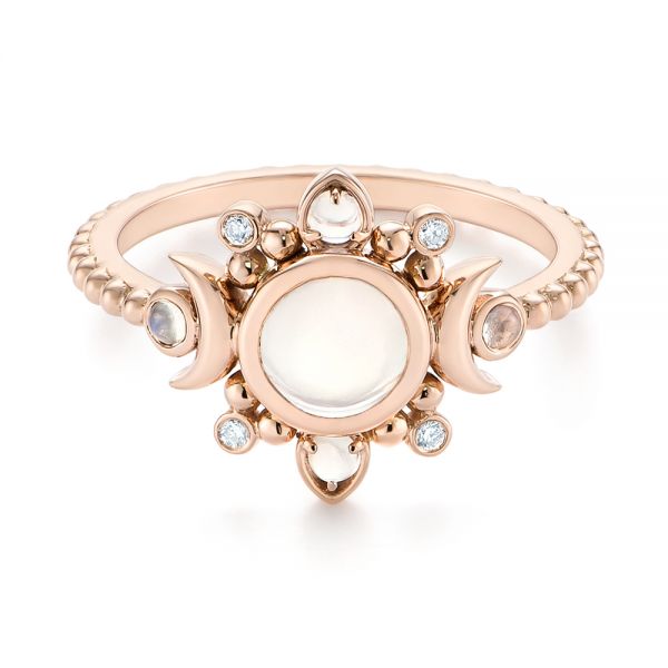 18k Rose Gold 18k Rose Gold Custom Moonstone And Diamond Engagement Ring - Flat View -  104874