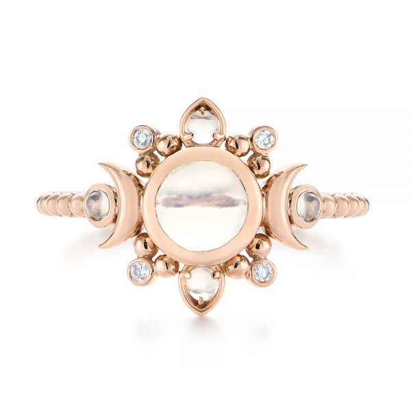 14k Rose Gold Custom Moonstone And Diamond Engagement Ring - Top View -  104874