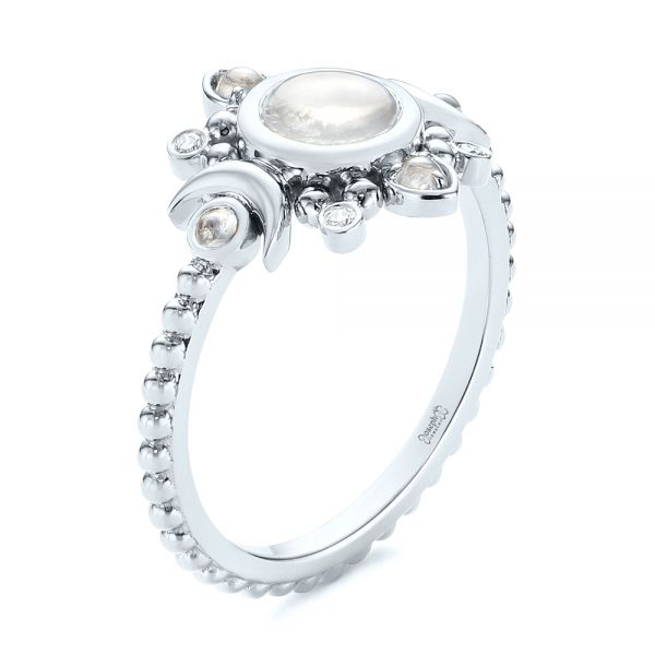 14k White Gold 14k White Gold Custom Moonstone And Diamond Engagement Ring - Three-Quarter View -  104874