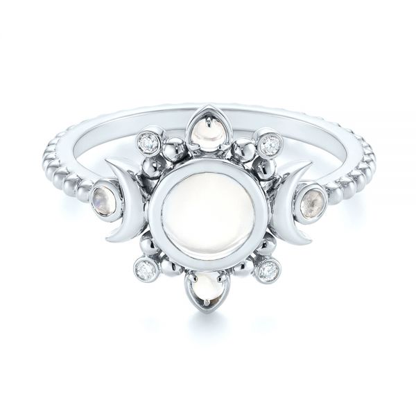 14k White Gold 14k White Gold Custom Moonstone And Diamond Engagement Ring - Flat View -  104874