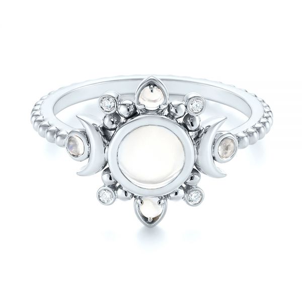 14k White Gold 14k White Gold Custom Moonstone And Diamond Engagement Ring - Flat View - 104874