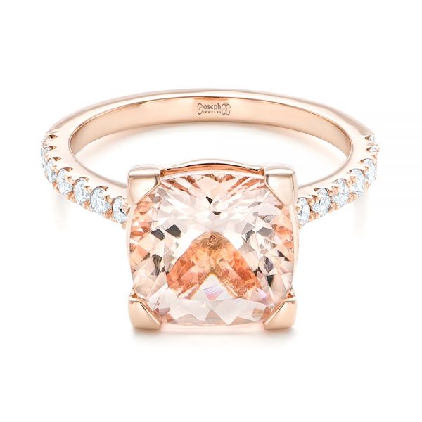 14k Rose Gold Custom Morganite And Diamond Engagement Ring - Flat View - 102933