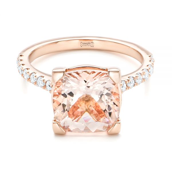 14k Rose Gold Custom Morganite And Diamond Engagement Ring - Flat View -  102933