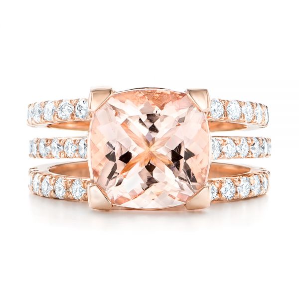 18k Rose Gold 18k Rose Gold Custom Morganite And Diamond Engagement Ring - Top View -  102933