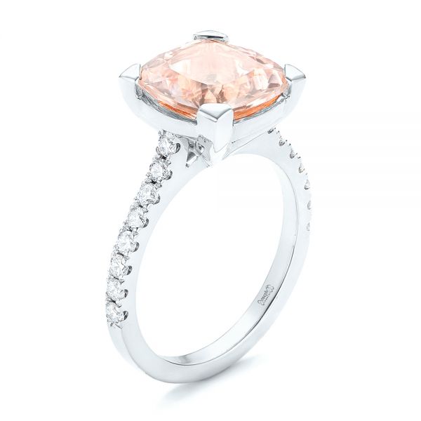 14k White Gold 14k White Gold Custom Morganite And Diamond Engagement Ring - Three-Quarter View -  102933