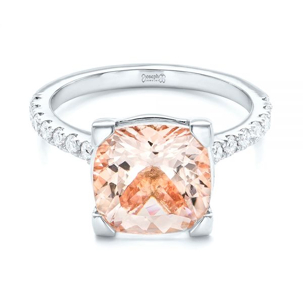 14k White Gold 14k White Gold Custom Morganite And Diamond Engagement Ring - Flat View -  102933