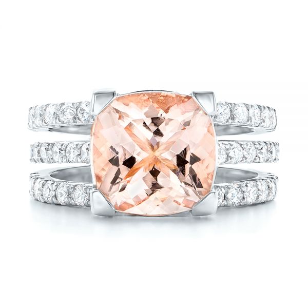 14k White Gold 14k White Gold Custom Morganite And Diamond Engagement Ring - Top View - 102933