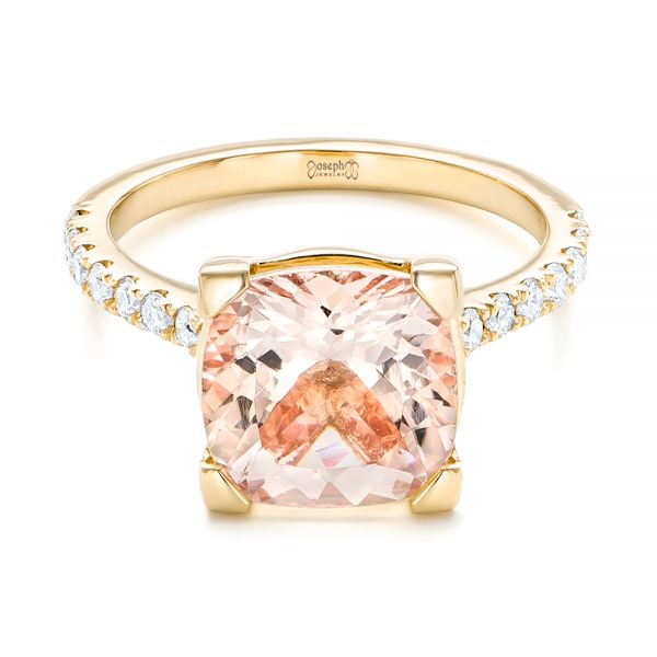 18k Yellow Gold 18k Yellow Gold Custom Morganite And Diamond Engagement Ring - Flat View -  102933