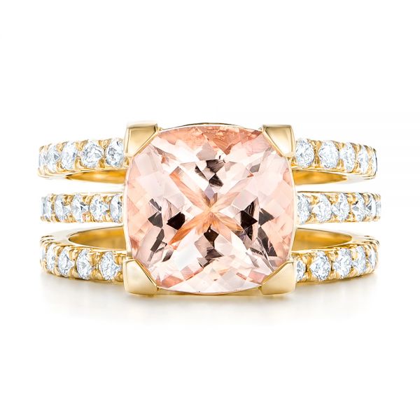 18k Yellow Gold 18k Yellow Gold Custom Morganite And Diamond Engagement Ring - Top View -  102933