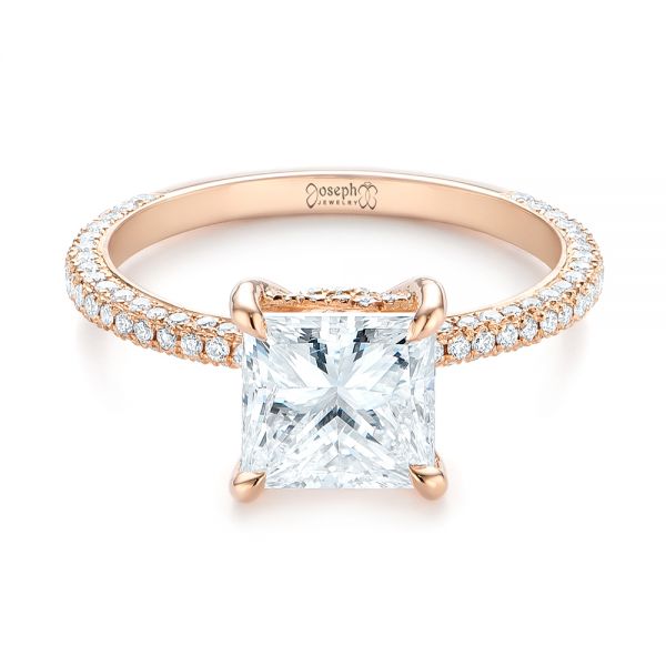 18k Rose Gold Custom Pave Diamond Engagement Ring - Flat View -  104690