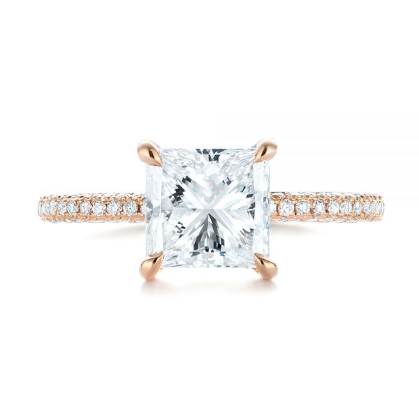 18k Rose Gold Custom Pave Diamond Engagement Ring - Top View -  104690