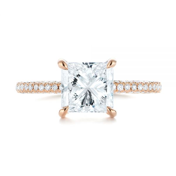 18k Rose Gold Custom Pave Diamond Engagement Ring - Top View - 104690