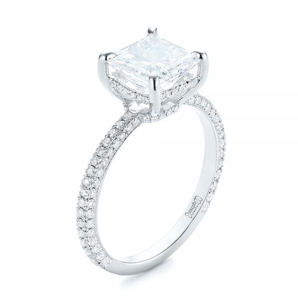 14k White Gold 14k White Gold Custom Pave Diamond Engagement Ring - Three-Quarter View -  104690