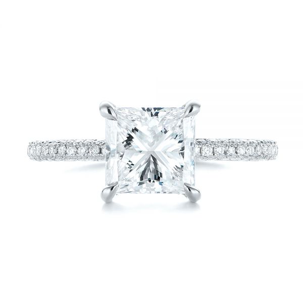 18k White Gold 18k White Gold Custom Pave Diamond Engagement Ring - Top View -  104690