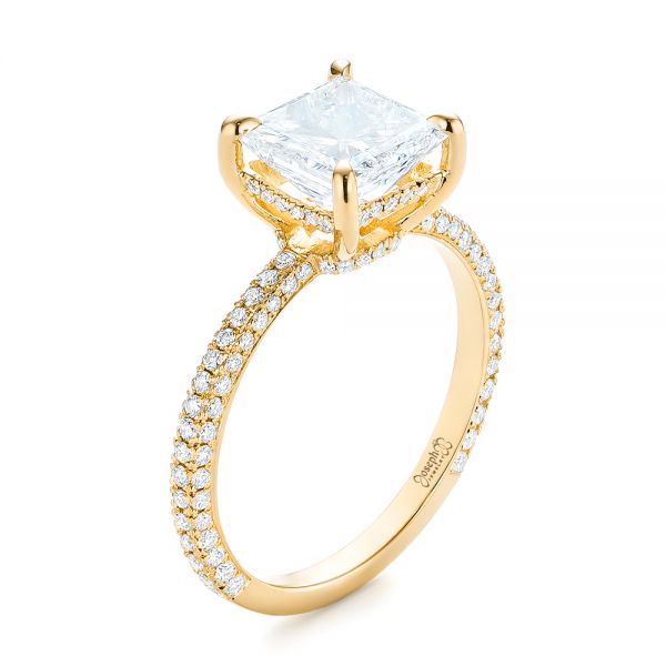 18k Yellow Gold 18k Yellow Gold Custom Pave Diamond Engagement Ring - Three-Quarter View -  104690