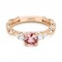 14k Rose Gold Custom Peach Sapphire And Diamond Engagement Ring - Flat View -  103162 - Thumbnail