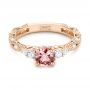 18k Rose Gold 18k Rose Gold Custom Peach Sapphire And Diamond Engagement Ring - Flat View -  103162 - Thumbnail