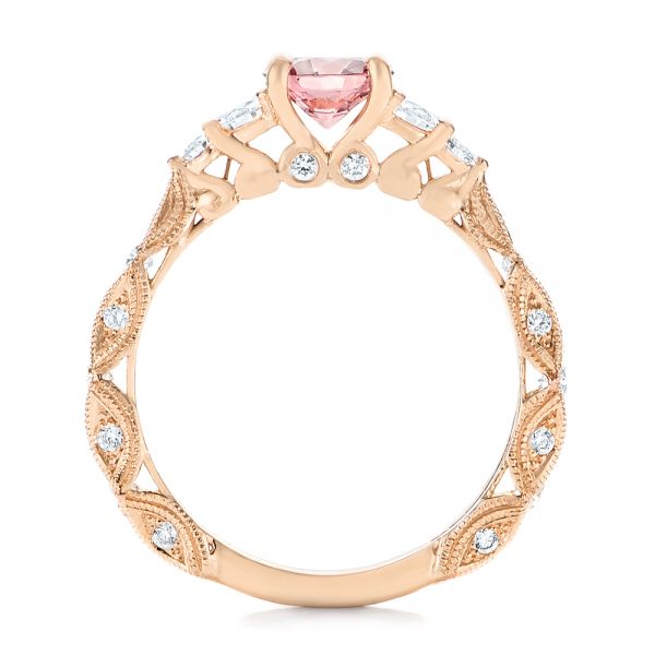 14k Rose Gold Custom Peach Sapphire And Diamond Engagement Ring - Front View - 103162