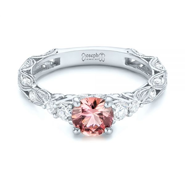  Platinum Platinum Custom Peach Sapphire And Diamond Engagement Ring - Flat View -  103162