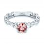 14k White Gold 14k White Gold Custom Peach Sapphire And Diamond Engagement Ring - Flat View -  103162 - Thumbnail