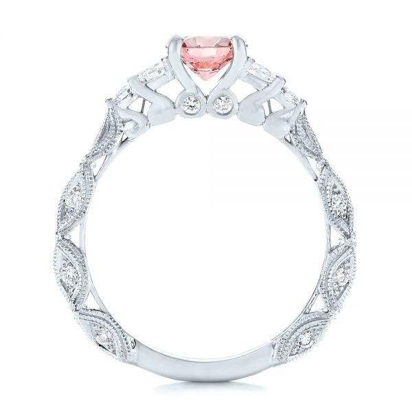 18k White Gold 18k White Gold Custom Peach Sapphire And Diamond Engagement Ring - Front View -  103162