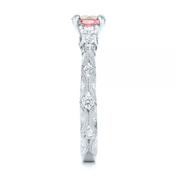 18k White Gold 18k White Gold Custom Peach Sapphire And Diamond Engagement Ring - Side View -  103162