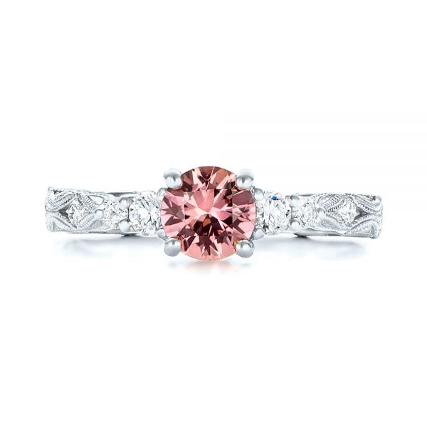 18k White Gold 18k White Gold Custom Peach Sapphire And Diamond Engagement Ring - Top View -  103162