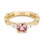14k Yellow Gold 14k Yellow Gold Custom Peach Sapphire And Diamond Engagement Ring - Flat View -  103162 - Thumbnail