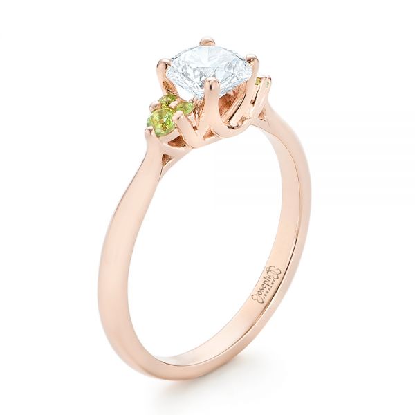 18k Rose Gold Custom Peridot And Diamond Engagement Ring - Three-Quarter View -  102840