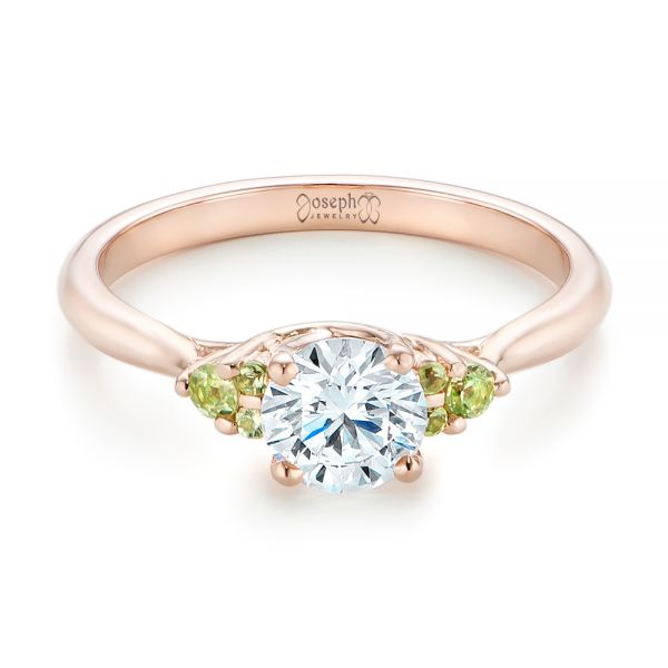 18k Rose Gold Custom Peridot And Diamond Engagement Ring - Flat View -  102840