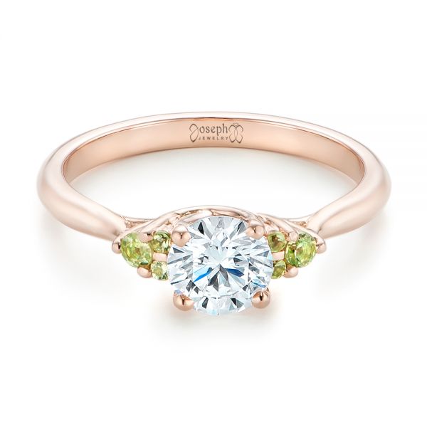 14k Rose Gold 14k Rose Gold Custom Peridot And Diamond Engagement Ring - Flat View -  102840