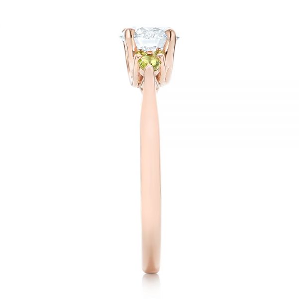 18k Rose Gold Custom Peridot And Diamond Engagement Ring - Side View -  102840