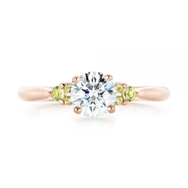 18k Rose Gold Custom Peridot And Diamond Engagement Ring - Top View -  102840