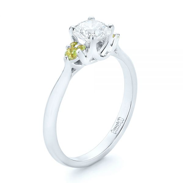 14k White Gold 14k White Gold Custom Peridot And Diamond Engagement Ring - Three-Quarter View -  102840