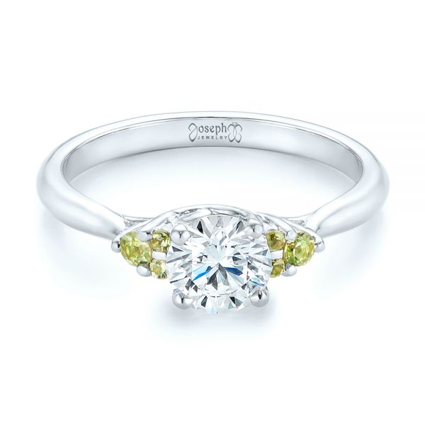 18k White Gold 18k White Gold Custom Peridot And Diamond Engagement Ring - Flat View -  102840